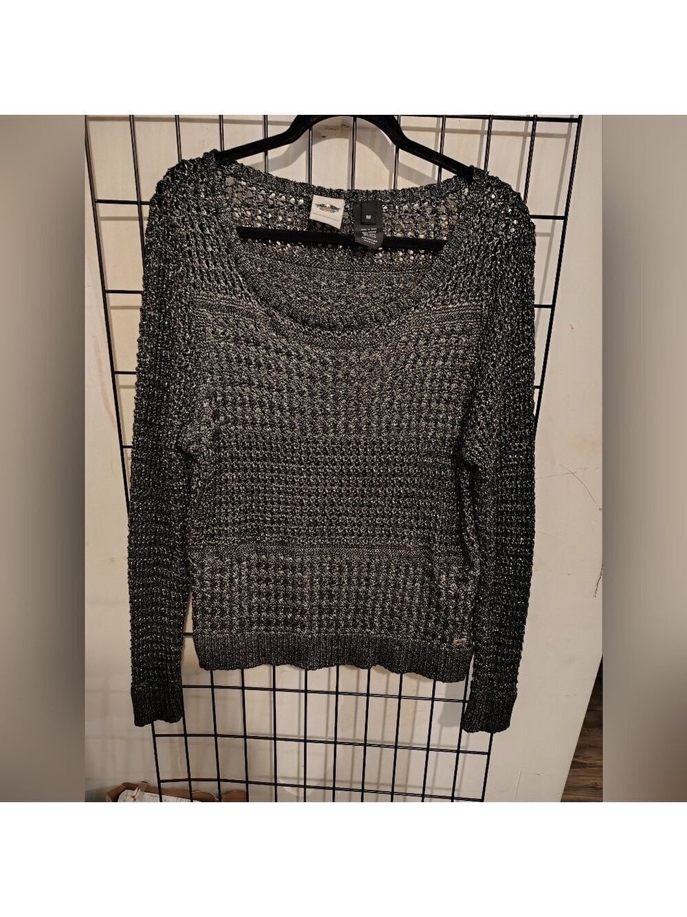 Harley Davidson Women's Sweater Black Metallic Silver Mesh
